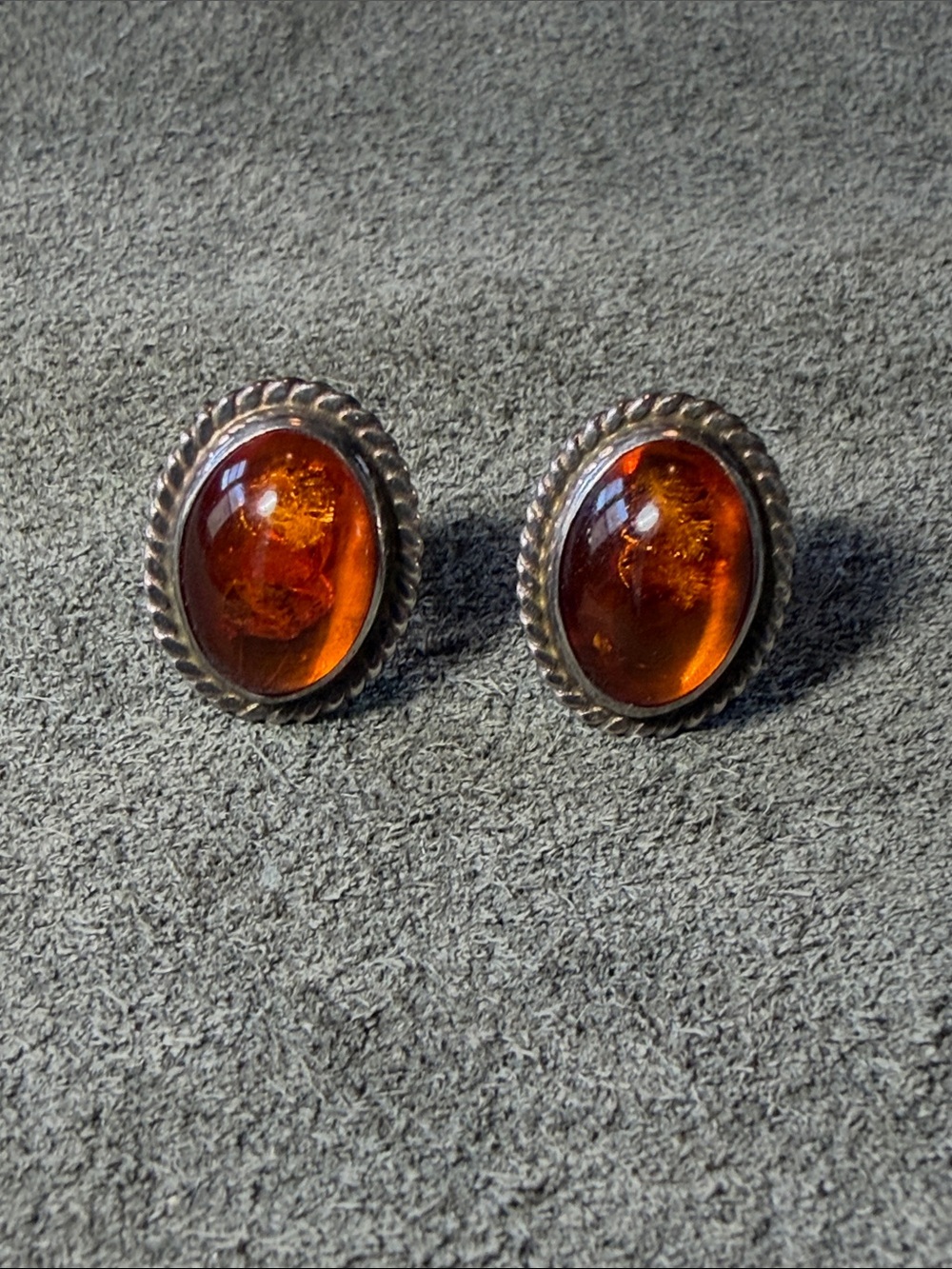 Sterling Silver Baltic Amber Oval Stud Earrings